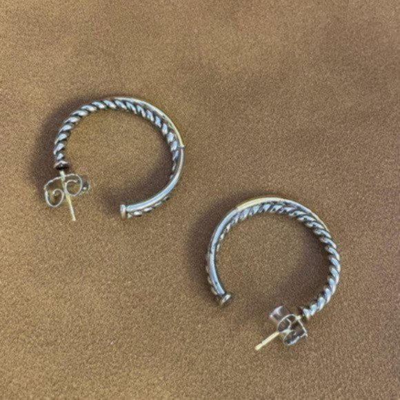 Used Crossover Hoop Earrings in Sterling Silver with 18 K Yellow Gold